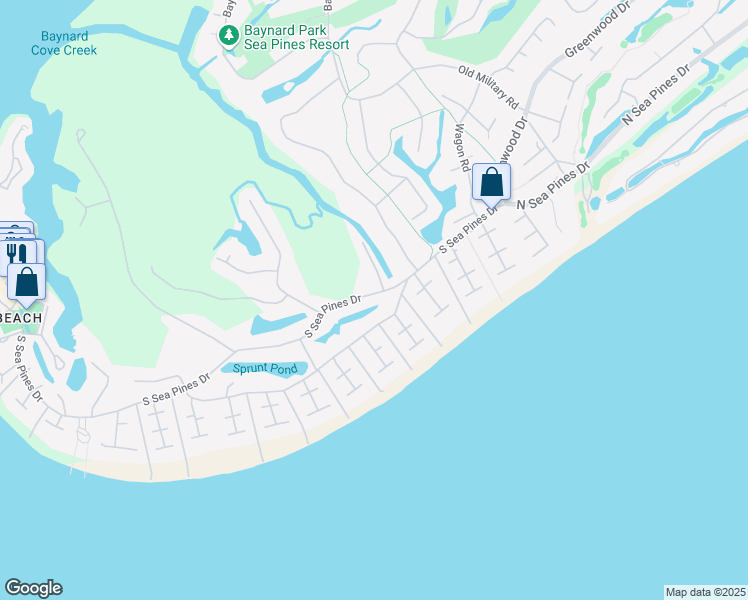 map of restaurants, bars, coffee shops, grocery stores, and more near 33 South Sea Pines Drive in Hilton Head Island