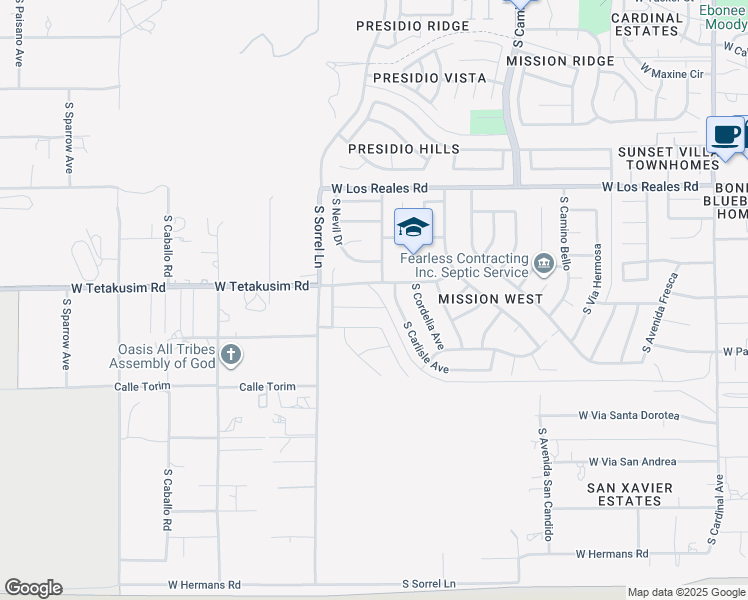 map of restaurants, bars, coffee shops, grocery stores, and more near 3676 West Fitzwater Court in Tucson