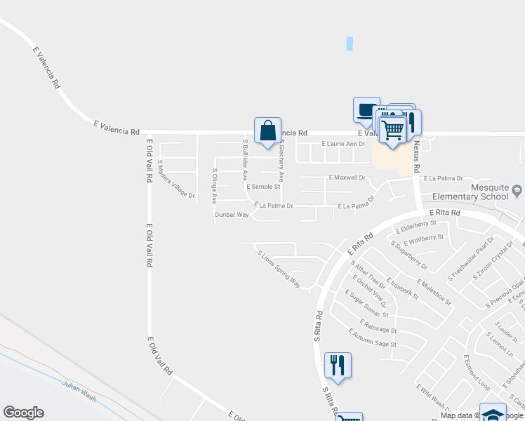 map of restaurants, bars, coffee shops, grocery stores, and more near 8724 East La Palma Drive in Tucson