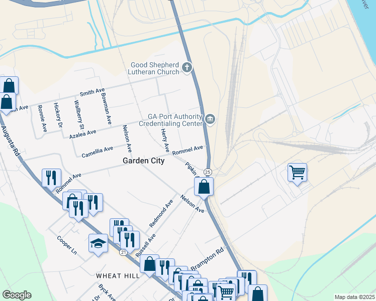 map of restaurants, bars, coffee shops, grocery stores, and more near 19 Rommel Avenue in Garden City