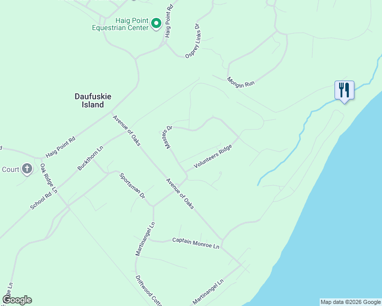 map of restaurants, bars, coffee shops, grocery stores, and more near 7 Volunteers Ridge in Daufuskie Island