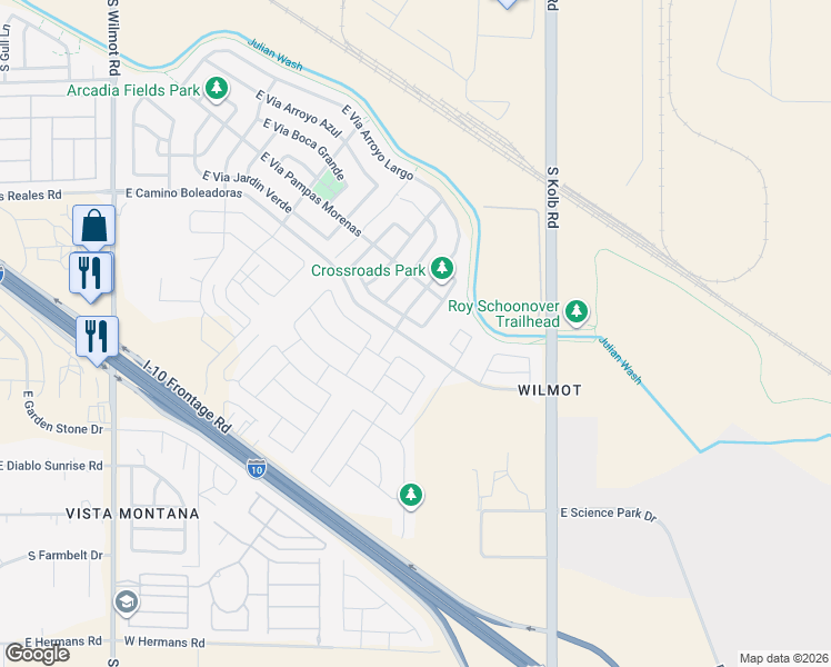 map of restaurants, bars, coffee shops, grocery stores, and more near 6886 East Via Rancho Rosario in Tucson