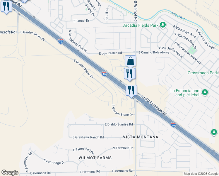 map of restaurants, bars, coffee shops, grocery stores, and more near 6140 East Campolina Trail in Tucson