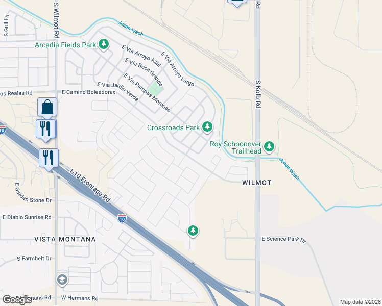 map of restaurants, bars, coffee shops, grocery stores, and more near 6886 East Via Rancho Rosario in Tucson