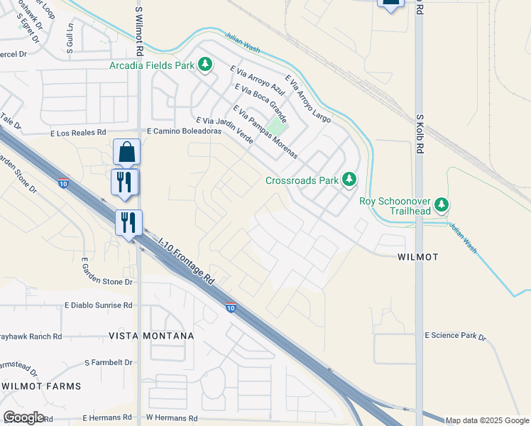 map of restaurants, bars, coffee shops, grocery stores, and more near 6778 East Via Rosmarino in Tucson