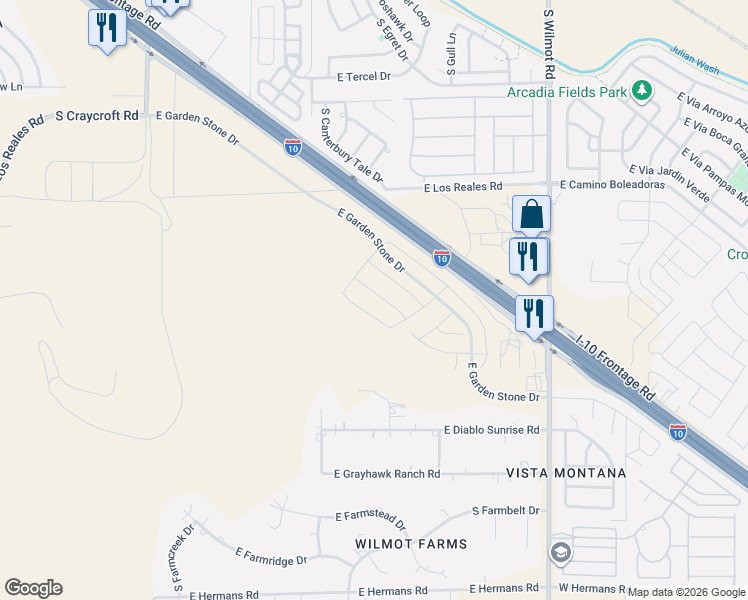 map of restaurants, bars, coffee shops, grocery stores, and more near 7741 South Fast Horse Road in Tucson