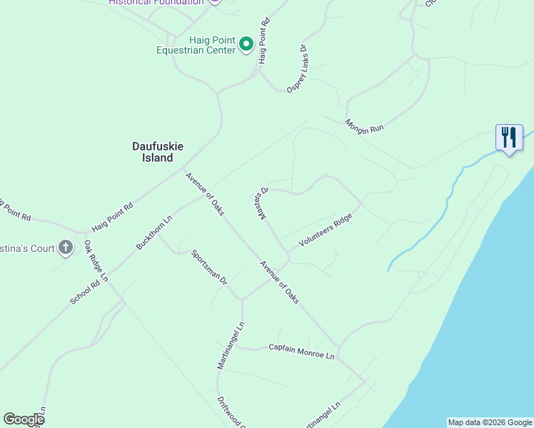 map of restaurants, bars, coffee shops, grocery stores, and more near 4 Masters Drive in Daufuskie Island