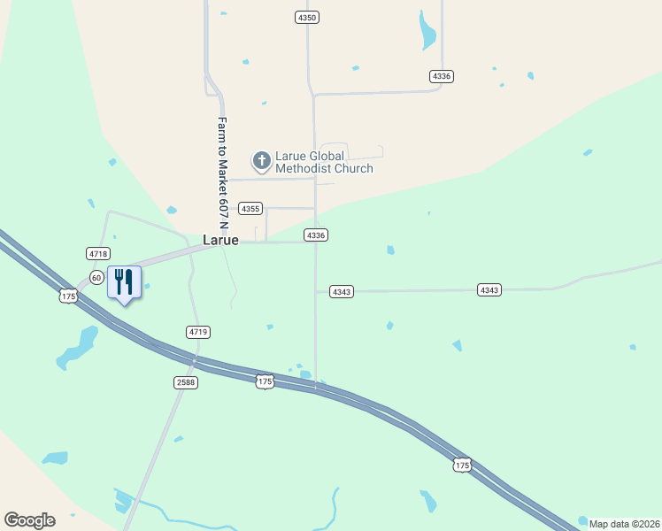 map of restaurants, bars, coffee shops, grocery stores, and more near 11505 Loop 60 in LaRue