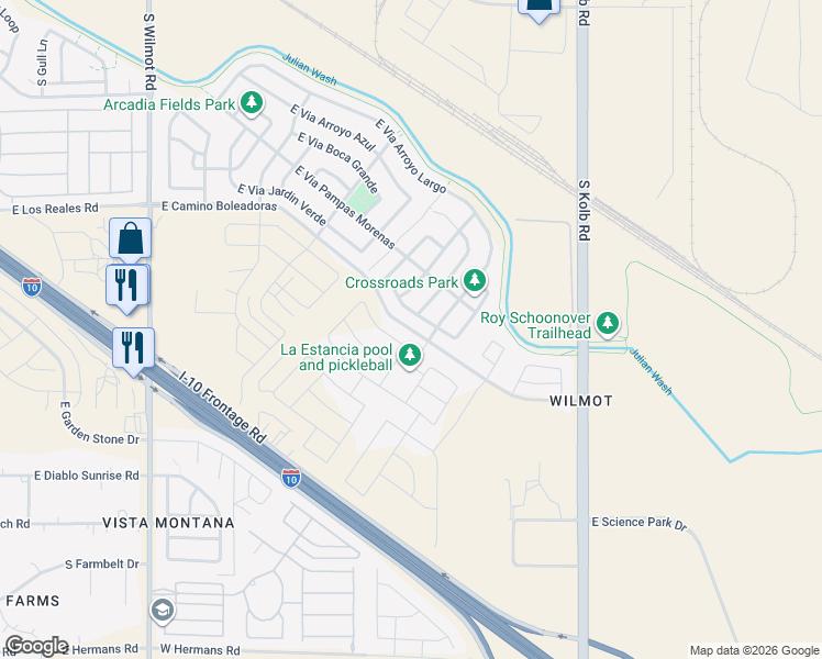 map of restaurants, bars, coffee shops, grocery stores, and more near East Camino Boleadoras in Tucson