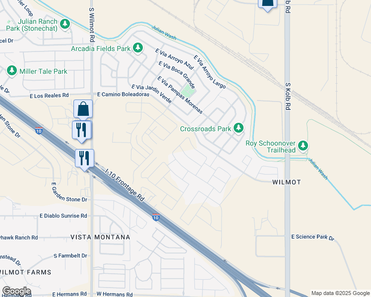 map of restaurants, bars, coffee shops, grocery stores, and more near 7418 South Via Casa Bonita in Tucson