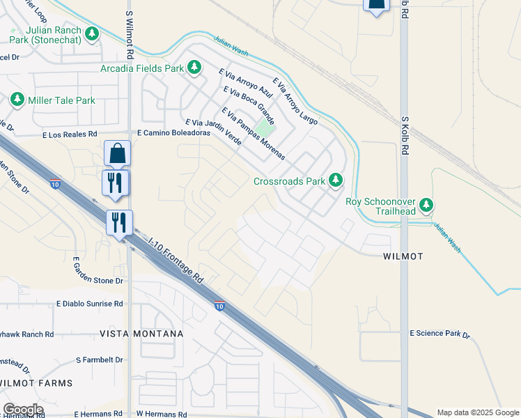 map of restaurants, bars, coffee shops, grocery stores, and more near 7418 South Via Casa Bonita in Tucson