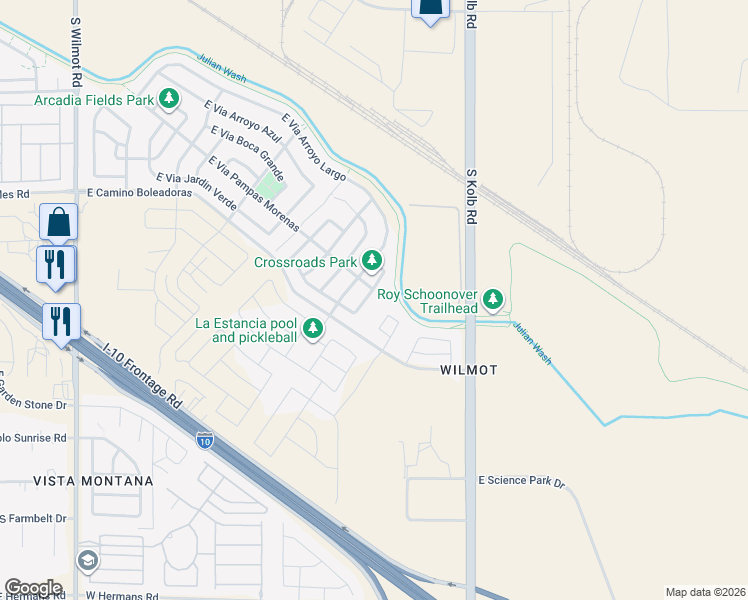 map of restaurants, bars, coffee shops, grocery stores, and more near 7482 South Via Rancho La Costa in Tucson