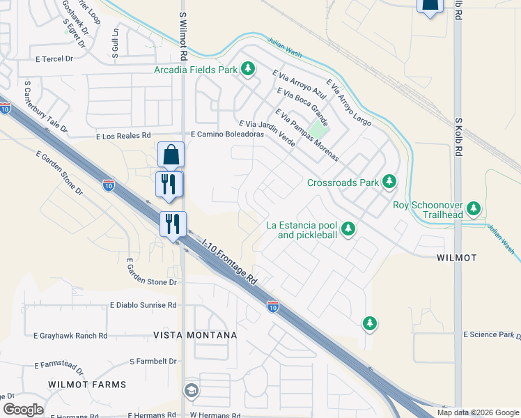 map of restaurants, bars, coffee shops, grocery stores, and more near 7533 South Wilmot Road in Tucson