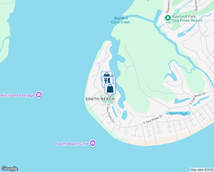 map of restaurants, bars, coffee shops, grocery stores, and more near 232 South Sea Pines Drive in Hilton Head Island