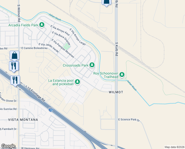 map of restaurants, bars, coffee shops, grocery stores, and more near 7482 South Via Rancho La Costa in Tucson