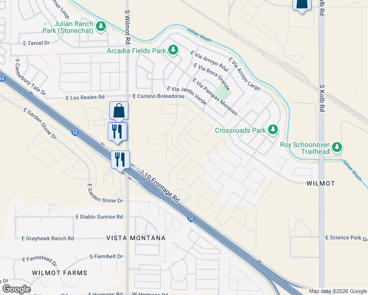 map of restaurants, bars, coffee shops, grocery stores, and more near 7533 South Wilmot Road in Tucson