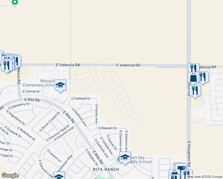 map of restaurants, bars, coffee shops, grocery stores, and more near 7511 South Falster Avenue in Tucson