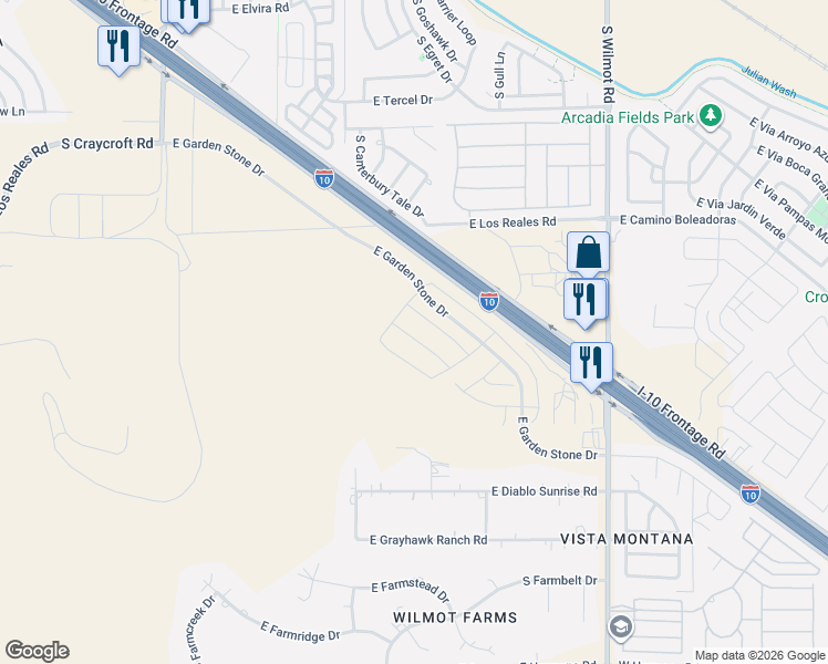 map of restaurants, bars, coffee shops, grocery stores, and more near 6044-6156 Interstate 10 Frontage Road in Tucson