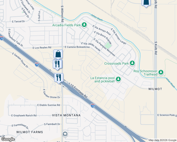 map of restaurants, bars, coffee shops, grocery stores, and more near 7533 South Wilmot Road in Tucson