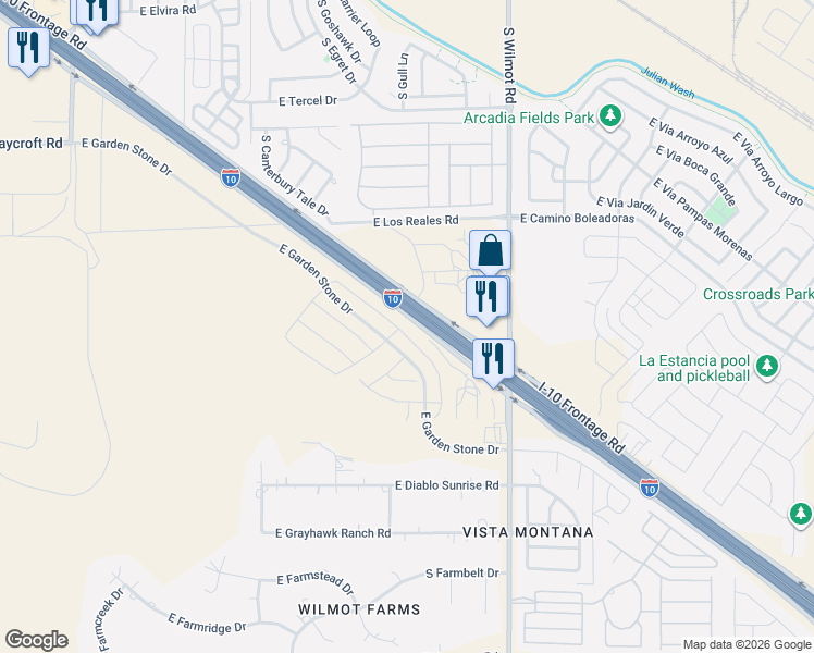 map of restaurants, bars, coffee shops, grocery stores, and more near 6117 East Campolina Trail in Tucson