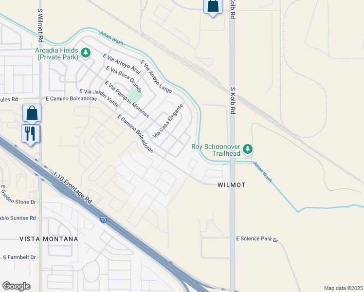 map of restaurants, bars, coffee shops, grocery stores, and more near 7482 South Via Rancho La Costa in Tucson