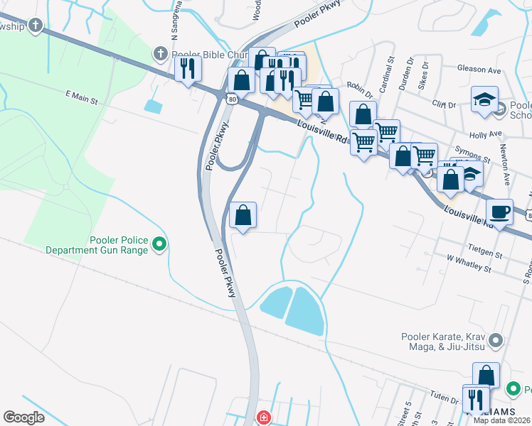 map of restaurants, bars, coffee shops, grocery stores, and more near 10 Hayden's Court in Pooler