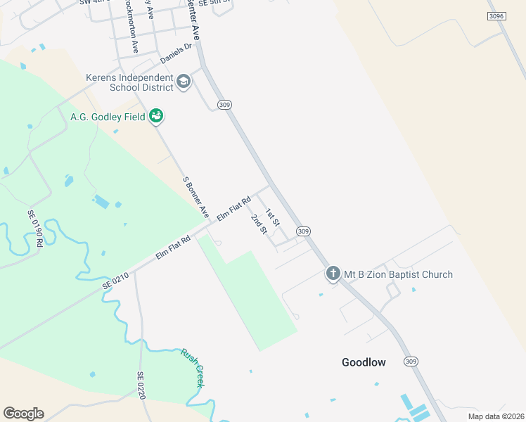 map of restaurants, bars, coffee shops, grocery stores, and more near 317 1st Street in Kerens