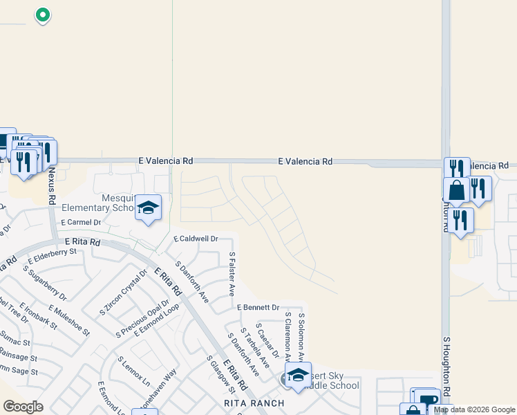 map of restaurants, bars, coffee shops, grocery stores, and more near 7511 South Falster Avenue in Tucson
