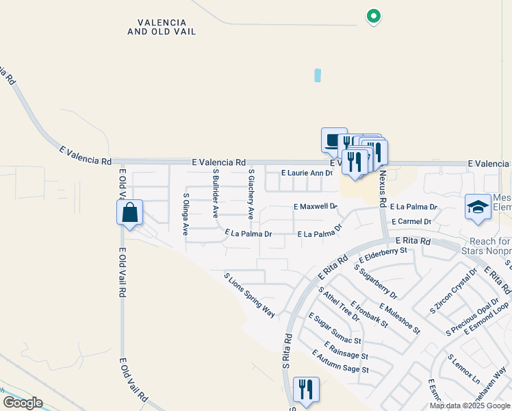map of restaurants, bars, coffee shops, grocery stores, and more near 7429 South Giachery Avenue in Tucson