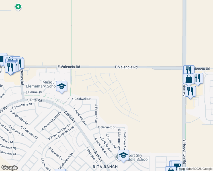 map of restaurants, bars, coffee shops, grocery stores, and more near 7511 South Falster Avenue in Tucson