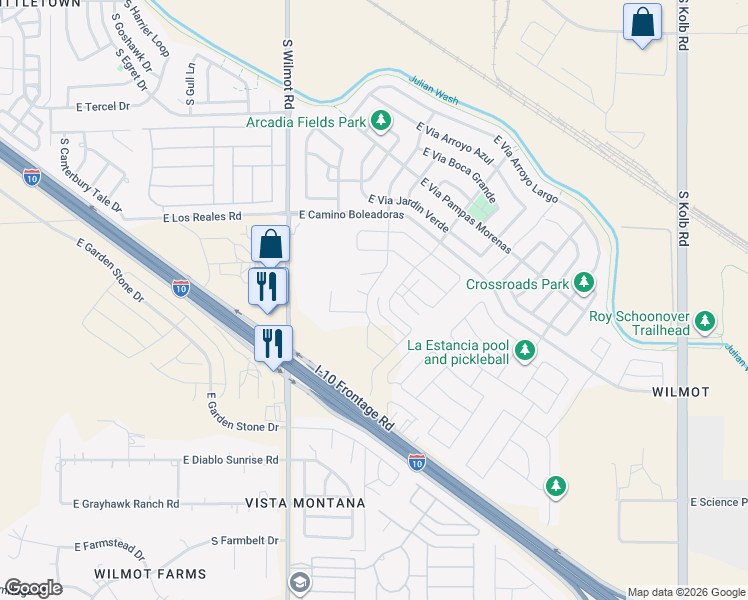 map of restaurants, bars, coffee shops, grocery stores, and more near 7533 South Wilmot Road in Tucson