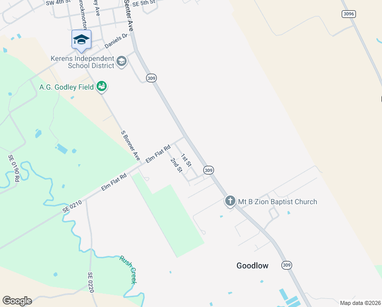 map of restaurants, bars, coffee shops, grocery stores, and more near 317 1st Street in Kerens