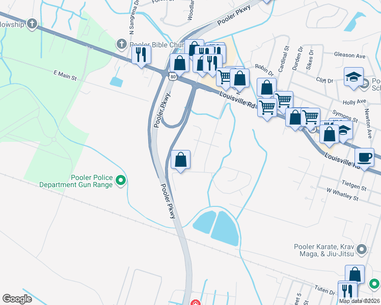 map of restaurants, bars, coffee shops, grocery stores, and more near 10 Hayden's Court in Pooler