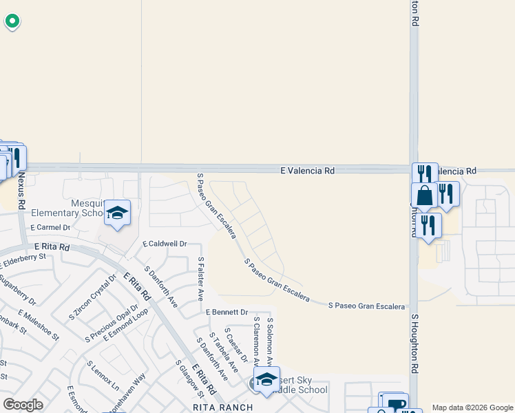 map of restaurants, bars, coffee shops, grocery stores, and more near 9988 East Lebaron Drive in Tucson