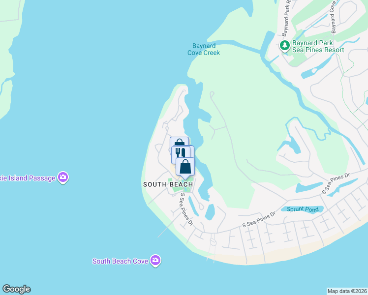 map of restaurants, bars, coffee shops, grocery stores, and more near 232 South Sea Pines Drive in Hilton Head Island