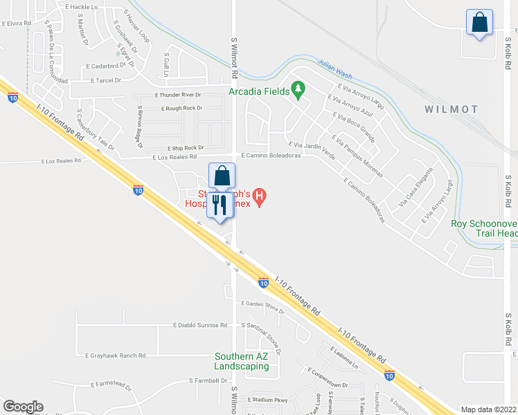 map of restaurants, bars, coffee shops, grocery stores, and more near 7401 South Wilmot Road in Tucson