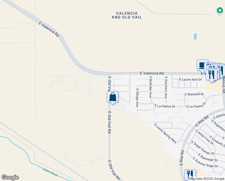 map of restaurants, bars, coffee shops, grocery stores, and more near 7410 South Madera Village Drive in Tucson