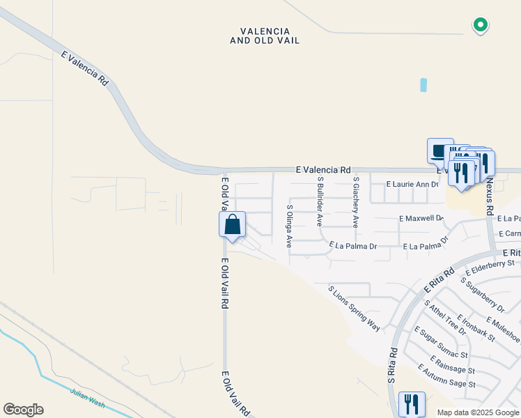 map of restaurants, bars, coffee shops, grocery stores, and more near 8503 East Vía Cortina De Madera in Tucson