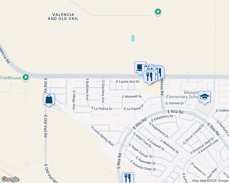 map of restaurants, bars, coffee shops, grocery stores, and more near 8844 East Marci Lynne Way in Tucson
