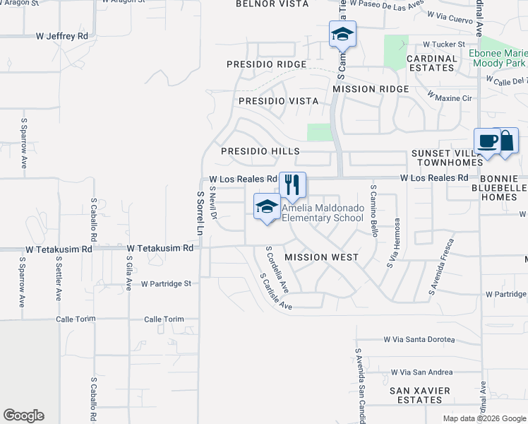map of restaurants, bars, coffee shops, grocery stores, and more near 7369 South MESSALA Court in Tucson