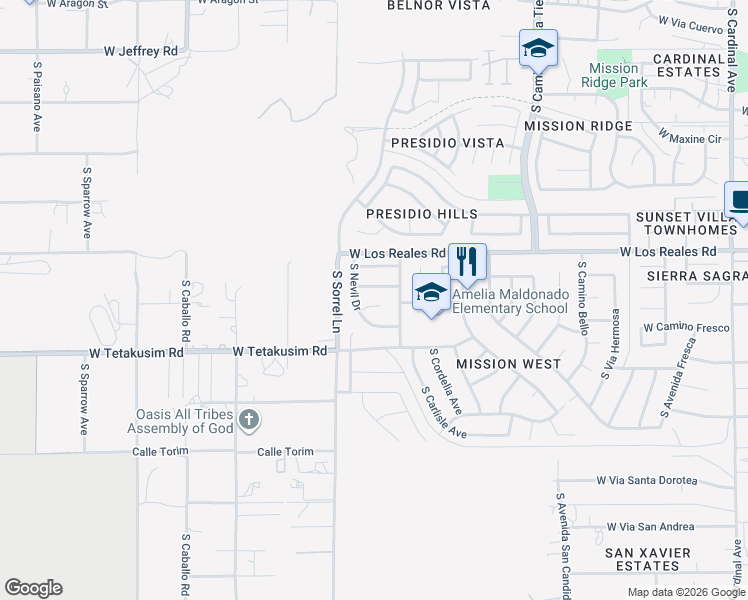 map of restaurants, bars, coffee shops, grocery stores, and more near 3716 West Nevil Court in Tucson