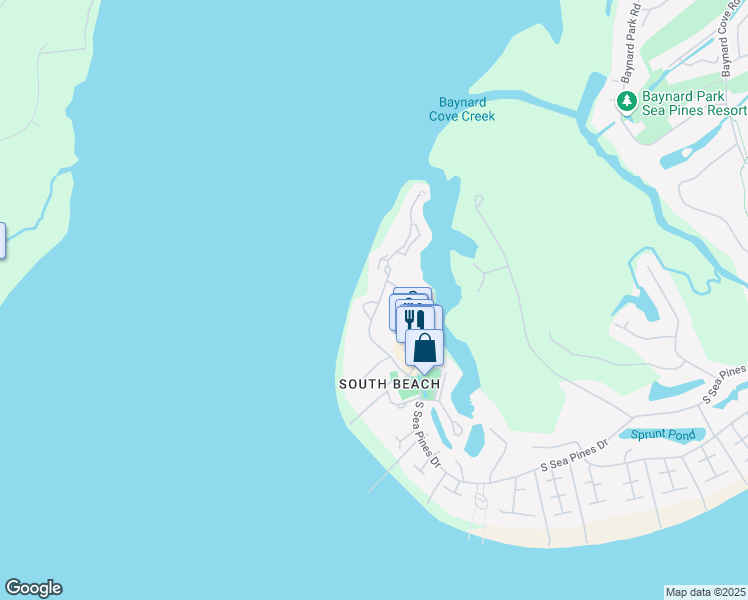 map of restaurants, bars, coffee shops, grocery stores, and more near 251 South Sea Pines Drive in Hilton Head Island