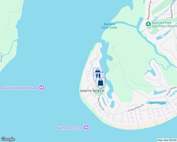 map of restaurants, bars, coffee shops, grocery stores, and more near 253 South Sea Pines Drive in Hilton Head Island