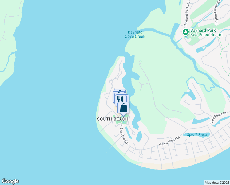map of restaurants, bars, coffee shops, grocery stores, and more near 262 South Sea Pines Drive in Hilton Head Island