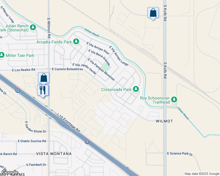 map of restaurants, bars, coffee shops, grocery stores, and more near 7418 South Via Casa Bonita in Tucson