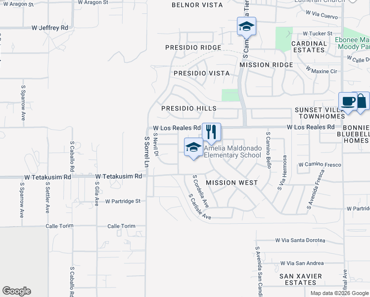 map of restaurants, bars, coffee shops, grocery stores, and more near 7369 South MESSALA Court in Tucson