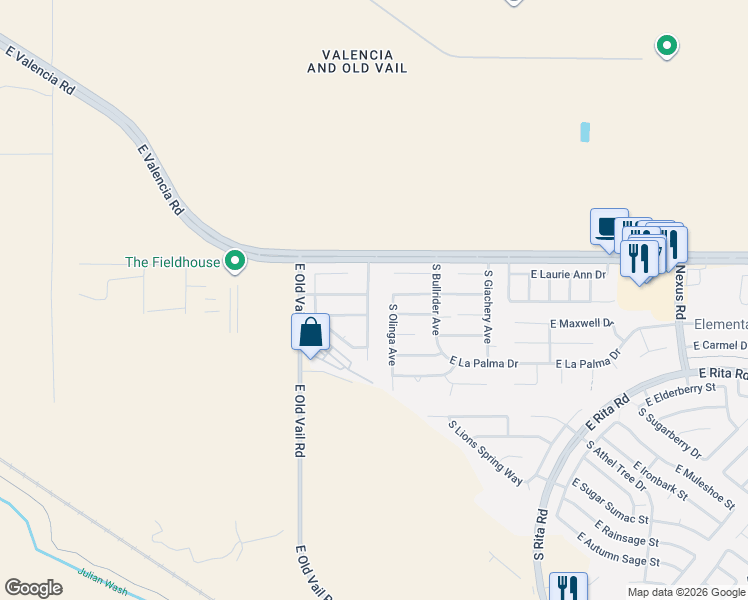 map of restaurants, bars, coffee shops, grocery stores, and more near 8517 East Ramona Madera Lane in Tucson