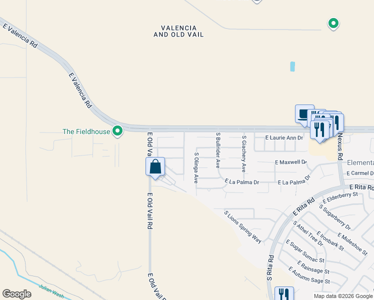 map of restaurants, bars, coffee shops, grocery stores, and more near 8517 East Ramona Madera Lane in Tucson