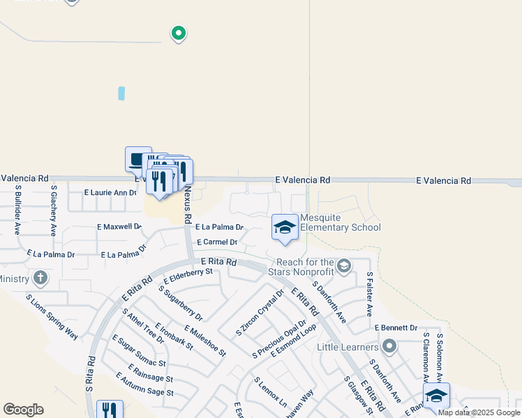 map of restaurants, bars, coffee shops, grocery stores, and more near 9380 East Valencia Road in Tucson