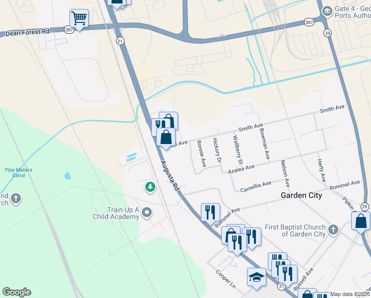 map of restaurants, bars, coffee shops, grocery stores, and more near 171 Smith Avenue in Garden City